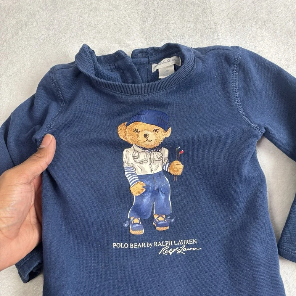 Ralph Lauren Polo Bear‎ Blue Long Sleeve Dress Infant Size 24 Months